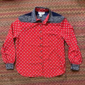 VTG BANDANA PRINT SCHRADER PETITE LONG SLEEVE BUTTON UP